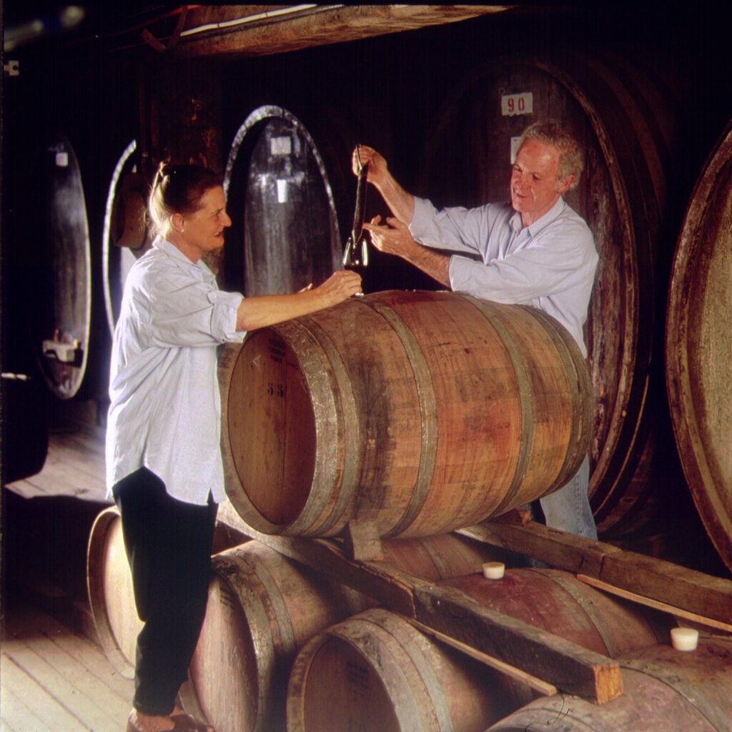 Chris and Viv barrel sampling